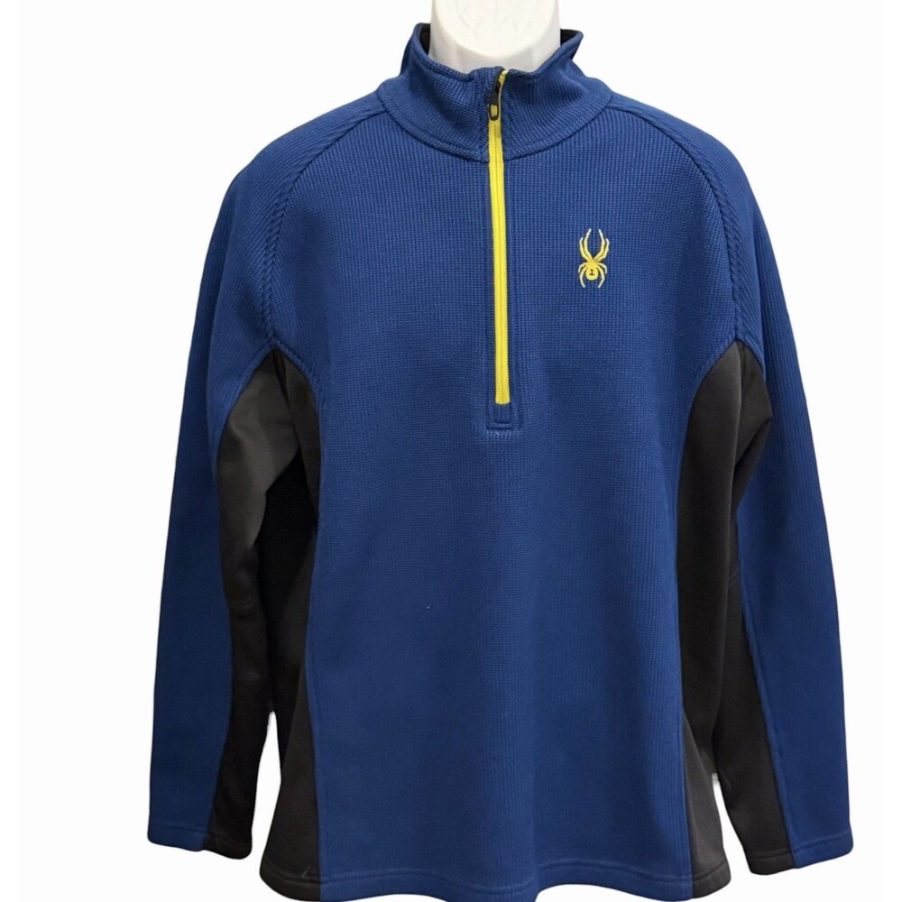Spyder Sweater Mens Size XL Blue Yellow Quarter Zip Pullover Ribbed Long Sleeve